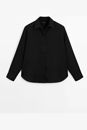 Massimo Dutti Dames - Soepelvallend 100% Linnen Overhemd - Zwart - 34