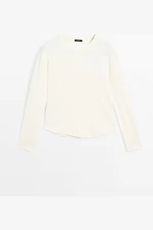 Massimo Dutti Dames - Katoenen T-Shirt Met Lange Mouw - Ecru - L