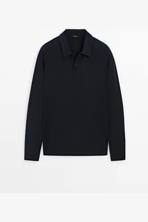 Massimo Dutti Heren - Tricot Polotrui Van Katoenmix - Marineblauw - L