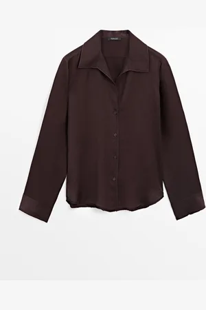 Massimo Dutti Dames - Soepelvallend Satijnen Overhemd - Granaat - Xs