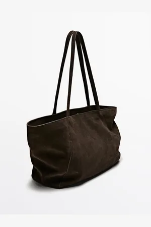 Massimo Dutti Dames - Half Icon Splitsuède Tas - Bruin - 01
