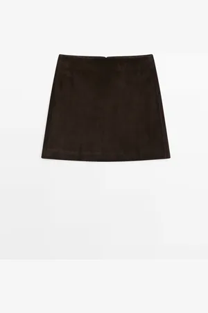 Massimo Dutti Dames - Suède Leren Minirok - Bruin - S