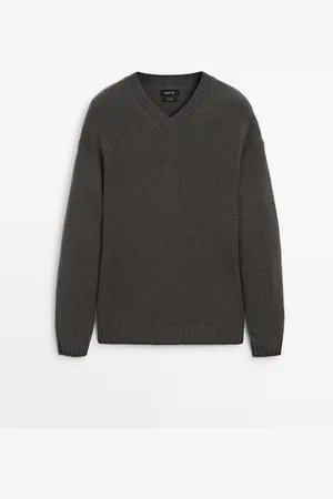 Massimo Dutti Heren - 100% Kasjmier Tricot Trui Met V-Hals - Molgrijs - S