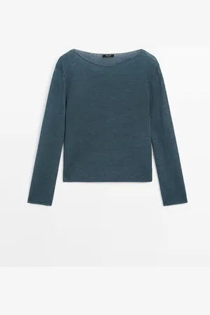 Massimo Dutti Dames - Tricot Trui Van Linnenmix Met Opengewerkt Patroon - Groen - Xs