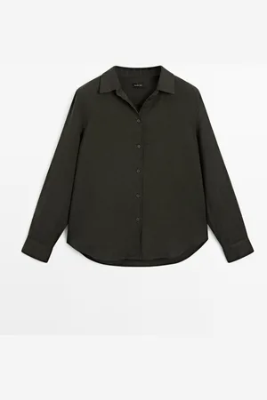 Massimo Dutti Dames - Soepelvallend 100% Linnen Overhemd - Groen - 34