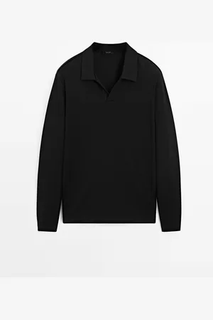 Massimo Dutti Heren - Katoenen V-Hals En Polokraag Trui - Zwart - S