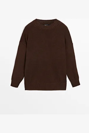 Massimo Dutti Dames - Tricot Trui Van Linnenmix Met Ronde Hals - Chocolade - Xs