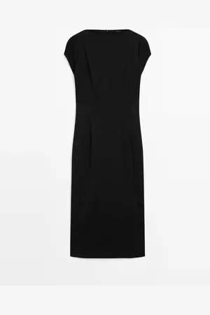 Massimo Dutti Dames - Strakke Midi-Jurk Met Korte Mouw - Zwart - 34