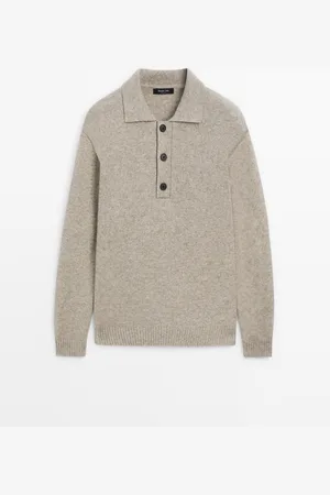 Massimo Dutti Heren - Lichtgewicht Tricot Trui Met Polokraag - Zand - S