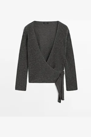 Massimo Dutti Dames - Tricot Vest Met Overslag En Strik - Vigoré Grijs - Xs