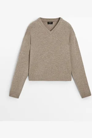 Massimo Dutti Dames - 100% Wollen Tricot Trui - Halfnaturel - Xs
