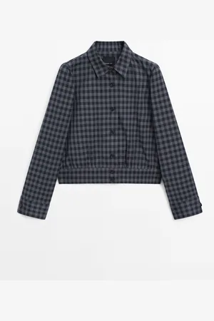 Massimo Dutti Dames - Geruit Overshirt Met Elastiek - Donkergrijs - Xs