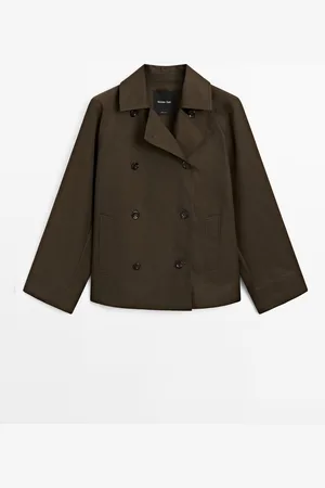 Massimo Dutti Dames - Korte Waterafstotende Cape Trenchcoat - Bruin - Xs