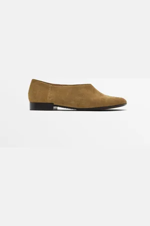 Massimo Dutti Dames - Zachte Ballerina Met Ronde Neus - Camel - 35