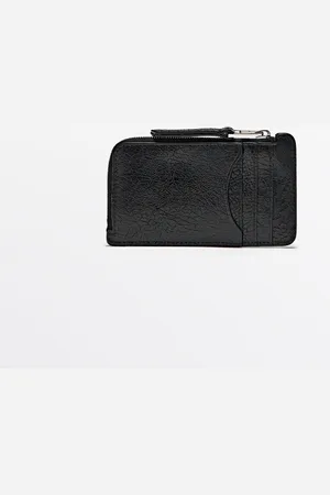 Massimo Dutti Dames - Nappaleren Kaarthouder Met Rits - Zwart - 01
