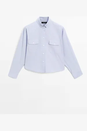 Massimo Dutti Dames - 100% Katoenen Cropped Overhemd Met Zakken - Hemelsblauw - Xs