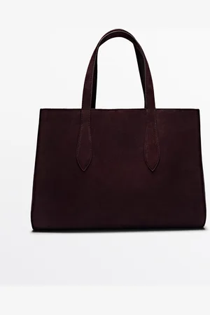 Massimo Dutti Dames - Half Icon Splitsuède Tas - Aubergine - 01