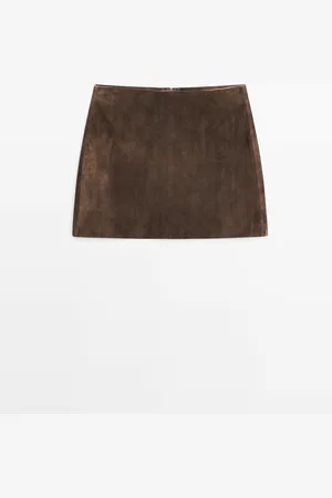 Massimo Dutti Dames - Suède Leren Minirok - Bruin - S