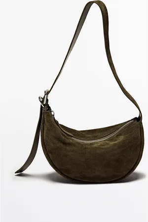 Massimo Dutti Dames - Splitsuède Schoudertas - Groen - 01