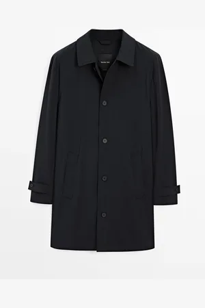 Massimo Dutti Heren - Trenchcoat Van Technische Stof - Marineblauw - S