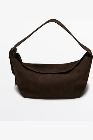 Massimo Dutti Dames - Splitsuède Leren Schoudertas - Bruin - 01