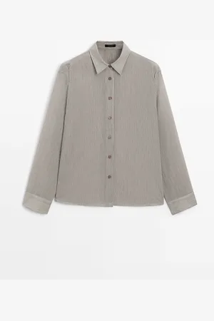 Massimo Dutti Dames - Gestreept Overhemd Van Katoenmix - Beige - Xs