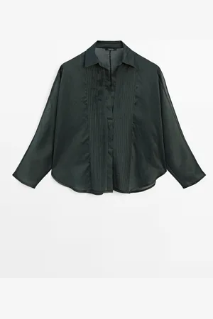 Massimo Dutti Dames - Wijd Overhemd Met Naaldplooitjes - Groen - Xs