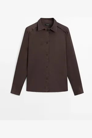 Massimo Dutti Dames - Soepelvallend Satijnen Overhemd - Donkergranaat - Xs
