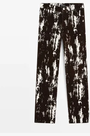Massimo Dutti Dames - Bedrukte Recht Model Jeans Met Halfhoge Taille En Flock - Molbruin - 40