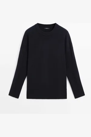 Massimo Dutti Dames - Gebreide Trui Van Wolmix - Marineblauw - Xs