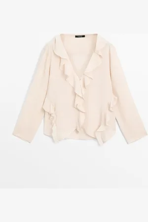 Massimo Dutti Dames - Blouse Met Volant En Asymmetrische Zoom - Ecru - Xs