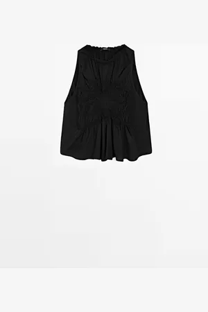 Massimo Dutti Dames - Soepelvallende Haltertop Met Plooi - Zwart - Xs