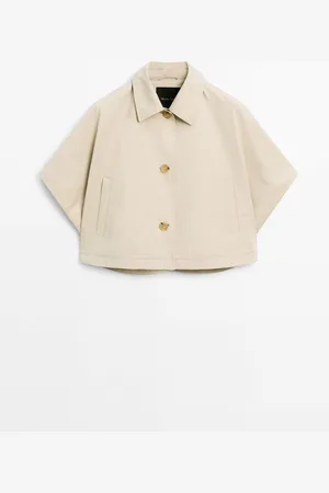 Massimo Dutti Dames - Korte 100% Katoenen Open Cape - Beige - M