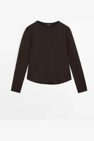 Massimo Dutti Dames - Katoenen T-Shirt Met Lange Mouw - Bruin - Xs