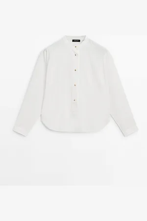 Massimo Dutti Dames - Overhemd Met Goudgele Popeline Knopen - Wit - Xs