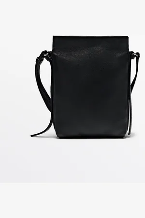 Massimo Dutti Dames - Mini Schoudertas Van Nappaleer - Zwart - 01