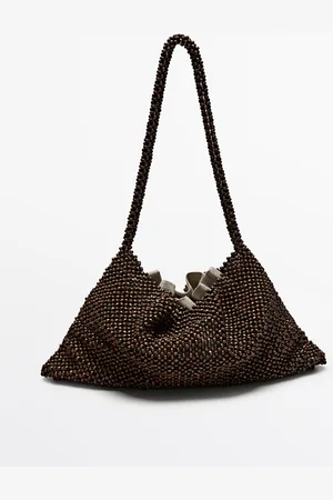 Massimo Dutti Dames - Houten Satchel Tas - Bruin - 01