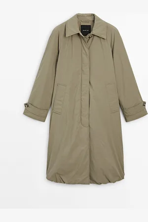 Massimo Dutti Dames - Lange Lichtgewicht Gewatteerde Trenchcoat - Beige - M