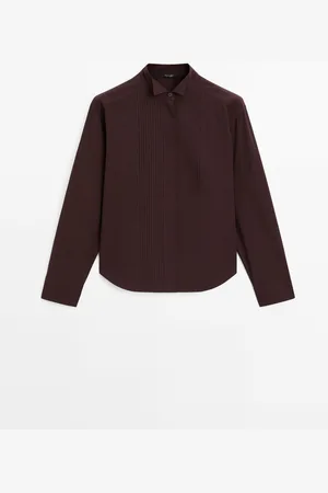Massimo Dutti Dames - 100% Katoenen Overhemd Met Plooien - Granaat - Xs