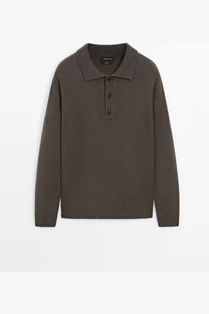 Massimo Dutti Heren - 100% Wollen Tricot Polotrui - Molgrijs - M