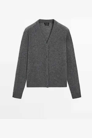 Massimo Dutti Dames - 100% Kasjmier Vest Met V-Hals - Vigoré Grijs - Xs
