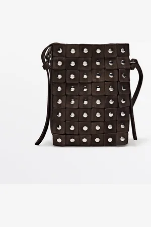 Massimo Dutti Dames - Splitsuède Mini Schoudertas Met Studs - Bruin - 01