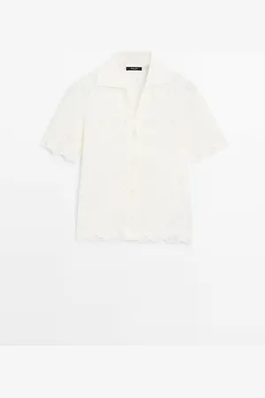 Massimo Dutti Dames - Opengewerkt Vest Met Korte Mouw - Ecru - Xs