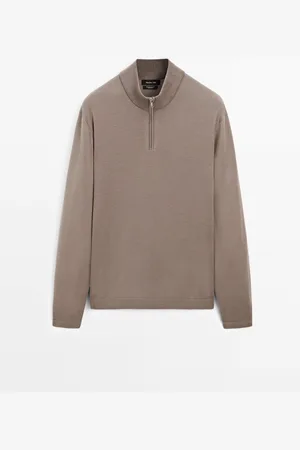 Massimo Dutti Heren - 100% Merinoswollen Trui Met Opstaande Kraag - Halfnaturel - M