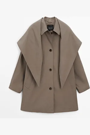 Massimo Dutti Dames - Trenchcoat Met Afneembare Sjaal - Lichtkaki - S