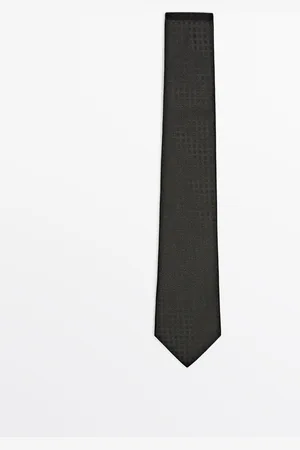 Massimo Dutti Heren - Moerbeizijden Stropdas Met Microstructuur - Groen - 01