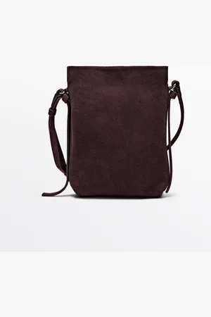 Massimo Dutti Dames - Splitsuède Leren Mini Schoudertas - Granaat - 01
