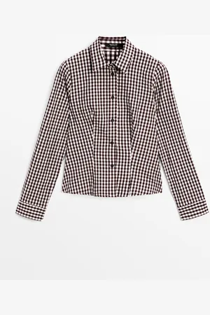 Massimo Dutti Dames - Soepelvallend Overhemd Met Vichy Ruit - Granaat - Xs