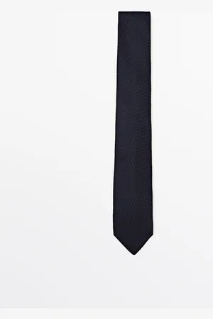 Massimo Dutti Heren - 100% Zijden Stropdas Met Micro Structuur - Marineblauw - 01