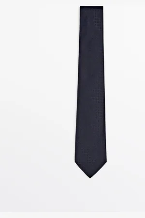 Massimo Dutti Heren - Moerbeizijden Stropdas Met Microstructuur - Blauw - 01
